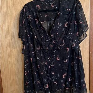 Torrid Black Blouse with Pink Celestial Design Size 4